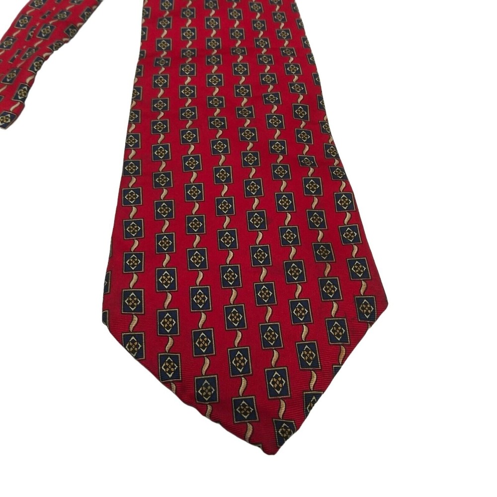 ROUNDTREE & YORKE Silk TIE Red Black Gold Made in USA Y2K Dillards 58x4 Vintage